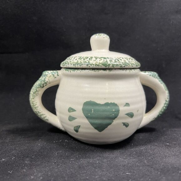 Sponge Folk Art Green Cream And Sugar Set With Tray - Picture 9 of 16